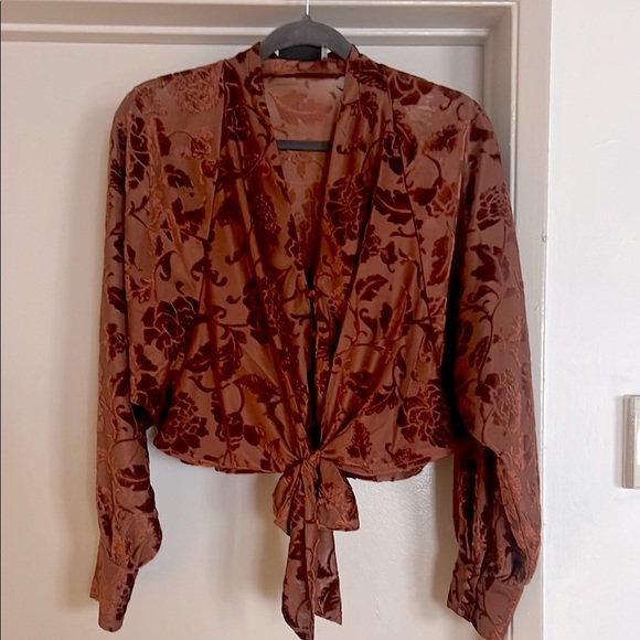 VICI Red/Rust Tie-Front Crop Blouse (L) never worn - Picture 3 of 3